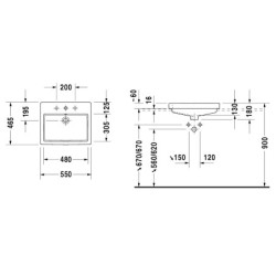 Duravit Vero - Vasque à encastrer 550x465x180 mm, avec un trou pour robinetterie, blanc alpin 0315550000