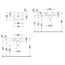 Duravit Vero - Lave-mains Med, 450x350 mm, avec un trou pour robinetterie, sans trop-plein, avec WonderGliss, blanc alpin
