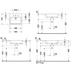 Duravit Vero - Vasque à encastrer 550x470x170 mm, avec un trou pour robinetterie, avec WonderGliss, blanc 03145500001