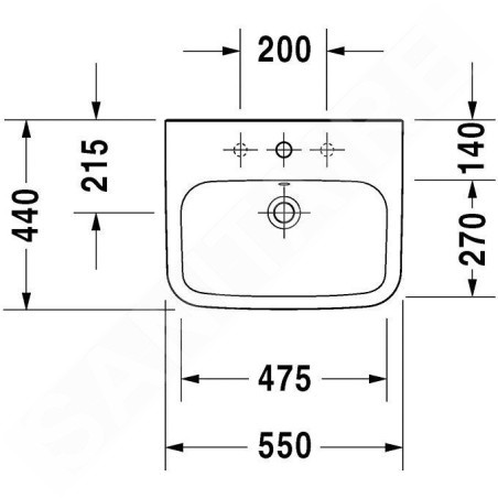 Duravit DuraStyle - Lavabo 550x440 mm, avec un trou pour robinetterie, avec WonderGliss, blanc 23195500001