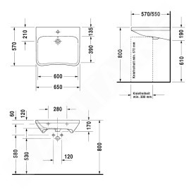 Duravit DuraStyle - Lavabo 650x570 mm, avec 1 trou, avec WonderGliss, blanc alpin 23296500001
