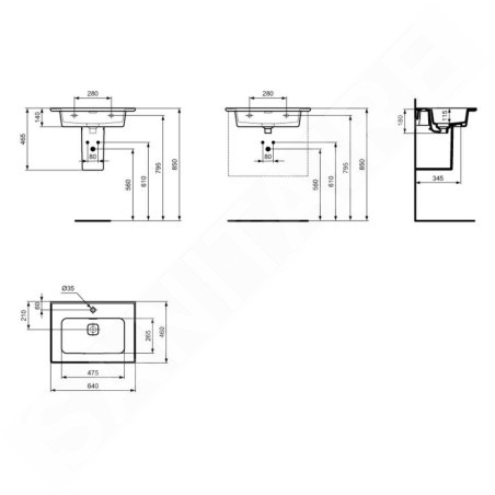 Ideal Standard Strada II - Lavabo d’ameublement, 640x460 mm, avec trou pour mitigeur, avec Ideal Plus, blanc T2991MA