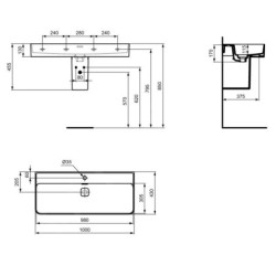 Ideal Standard Strada II - Lavabo 1.000x430 mm, avec ouverture pour mitigeur, blanc T364601