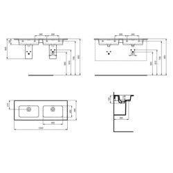 Ideal Standard Strada II - Double lavabo d’ameublement, 1.240x460 mm, sans trou pour mitigeur, avec Ideal Plus, blanc T3636MA