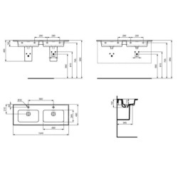 Ideal Standard Strada II - Double lavabo d’ameublement, 1.240x460 mm, 2 trous pour mitigeur, blanc T300501