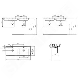 Ideal Standard Strada II - Double lavabo d’ameublement, 1.240x460 mm, 2 trous pour mitigeur, avec Ideal Plus, blanc T3005MA