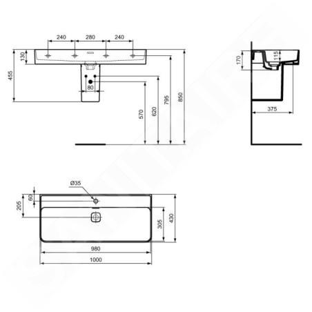 Ideal Standard Strada II - Lavabo 1000x430 mm, avec 1 trou pour robinetterie, blanc T300201