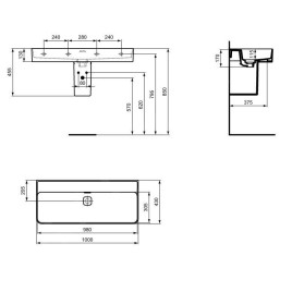 Ideal Standard Strada II - Lavabo 1.000x430 mm, sans ouverture pour mitigeur, avec Ideal Plus, blanc T3640MA