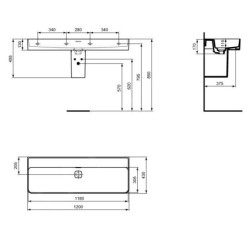 Ideal Standard Strada II - Lavabo 1.200x430 mm, sans ouverture pour mitigeur, avec Ideal Plus, blanc T3641MA