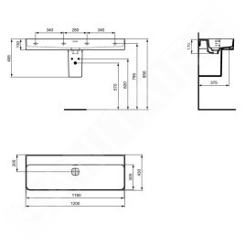Ideal Standard Strada II - Lavabo 1.200x430 mm, sans ouverture pour mitigeur, avec Ideal Plus, blanc T3653MA