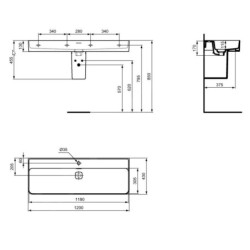 Ideal Standard Strada II - Lavabo 1.200x430 mm, blanc T364701
