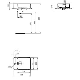 Ideal Standard Strada II - Lavabo 500x350 mm, avec ouverture sur le côté, blanc T296401