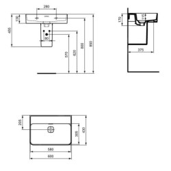 Ideal Standard Strada II - Lavabo 600x430 mm, avec déversoir, sans ouverture pour mitigeur, blanc T365001