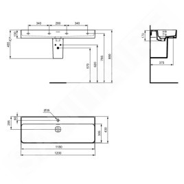Ideal Standard Strada II - Lavabo 1200x430 mm, avec 1 trou pour robinetterie, blanc T300601