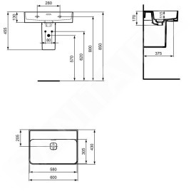 Ideal Standard Strada II - Lavabo 600x430 mm, sans ouverture pour mitigeur, blanc T363801