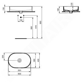 Ideal Standard Strada II - Lavabo  sans déversoir 600x400 mm, blanc T298101