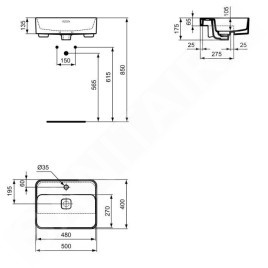 Ideal Standard Strada II - Lavabo semi-encastré, 500x400 mm, avec Ideal Plus, blanc T2993MA