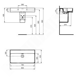 Ideal Standard Strada II - Lavabo 800x430 mm, sans ouverture pour mitigeur, blanc T363901