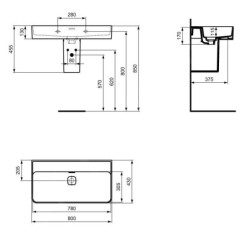 Ideal Standard Strada II - Lavabo 800x430 mm, sans ouverture pour mitigeur, avec Ideal Plus, blanc T3651MA
