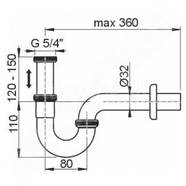 Alcadrain Siphons - Siphon de lavabo, diamètre 32 mm avec écrou de trop-plein, métal A4320