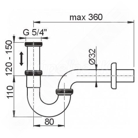 Alcadrain Siphons - Siphon de lavabo, diamètre 32 mm avec écrou de trop-plein, métal A4320