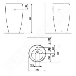 Laufen Il Bagno Alessi One - Lavabo sur pied 530x530x900 mm, sans trou pour robinetterie, avec LCC, blanc H8119724001091