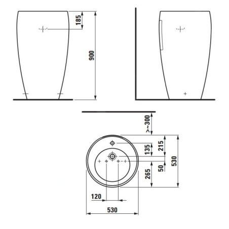 Laufen Il Bagno Alessi - Lavabo sur pied 53x90 cm, trou pour robinetterie, avec LCC, blanc H8119724001041