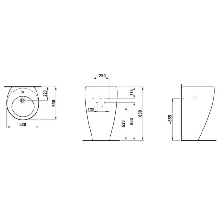 Laufen Il Bagno Alessi - Lavabo sur pied 52x85 cm, trou pour robinetterie, blanc mat H8119714001041
