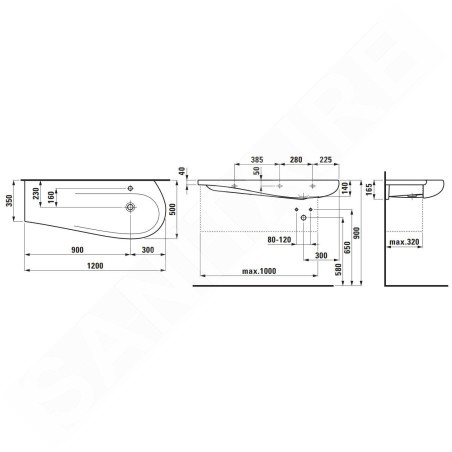 Laufen Il Bagno Alessi One - Lavabo à poser 1200x500 mm, sans trou pour robinetterie, avec LCC, blanc H8149744001091