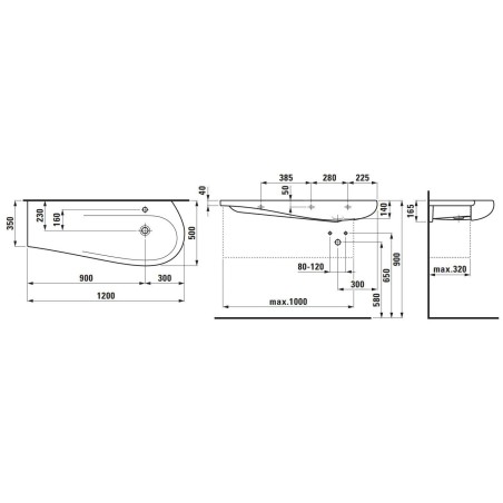 Laufen Il Bagno Alessi One - Lavabo à poser 1200x500 mm, 1 trou pour robinetterie, avec LCC, blanc H8149744001041