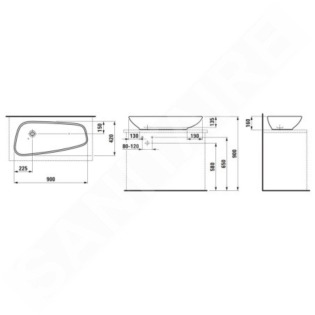 Laufen Palomba Collection - Vasque à poser, 900x420 mm, blanc H8168010001121