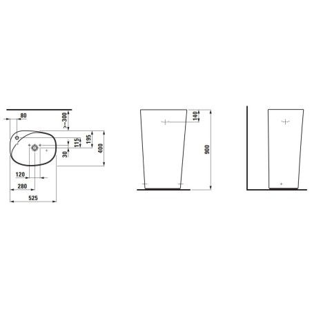 Laufen Palomba Collection - Lavabo sur pied 520x400x900 mm, avec 1 trou pour robinetterie, blanc H8118030001041