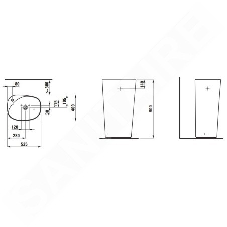 Laufen Palomba Collection - Lavabo sur pied 520x400x900 mm, avec 1 trou pour robinetterie, blanc H8118034001041