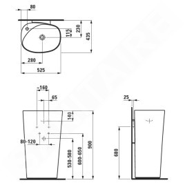 Laufen Palomba Collection - Lavabo sur pied 525x435x900 mm, 1 trou pour robinetterie, avec LCC, blanc H8118044001041