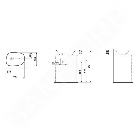 Laufen Palomba Collection - Vasque à poser, 520x380 mm, blanc H8168020001121