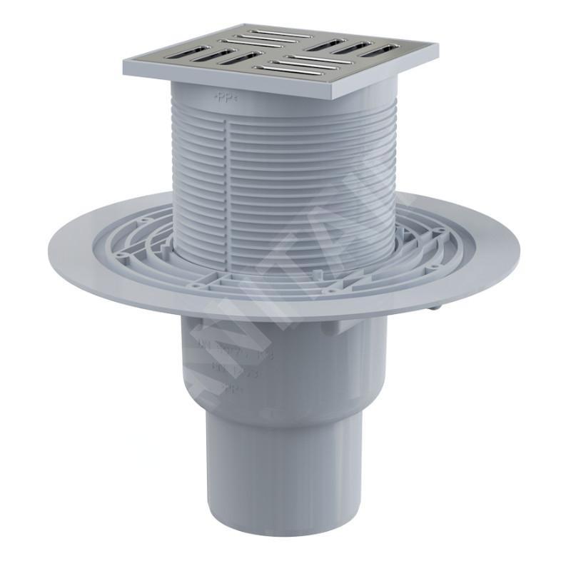 Alcadrain Douchegoten - Siphon de sol 105x105 mm, diamètre 50/75 mm, arrêt des odeurs d'eau, acier inoxydable/plastique APV201