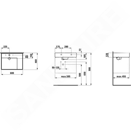 Laufen Kartell - Lavabo 600x460 mm, avec 3 trous pour robinetterie, SaphirKeramik, avec LCC, blanc H8103344001581