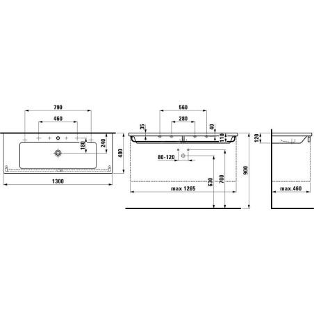 Laufen Living - Double-lavabo à poser, 1300x480 mm, avec 2 trous pour robinetterie, s LCC, blanc H8164364001071