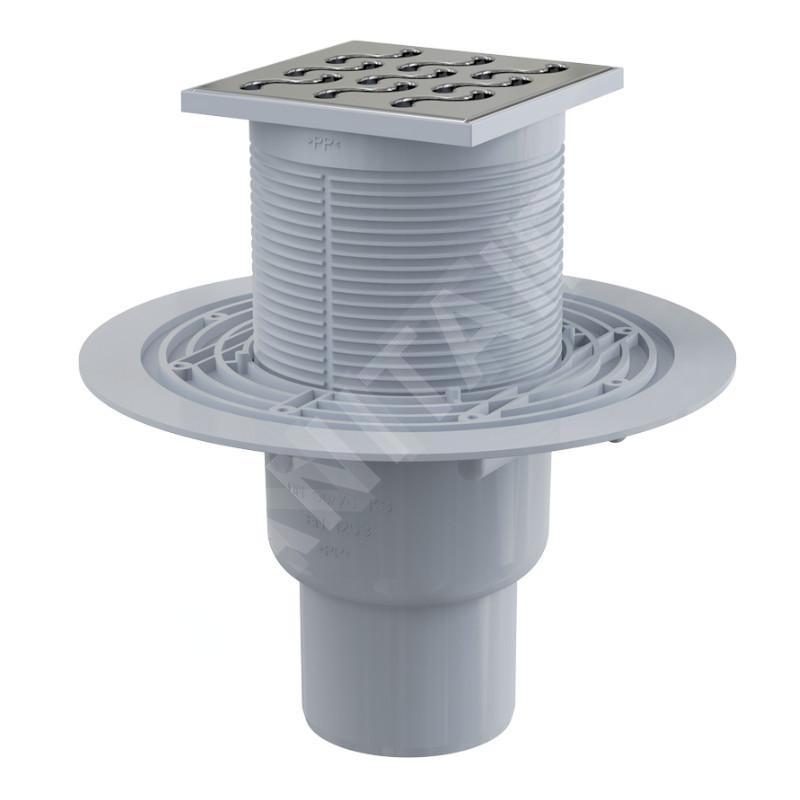Alcadrain Douchegoten - Siphon de sol 105x105 mm, diamètre 50/75 mm, arrêt des odeurs d'eau, acier inoxydable/plastique APV202