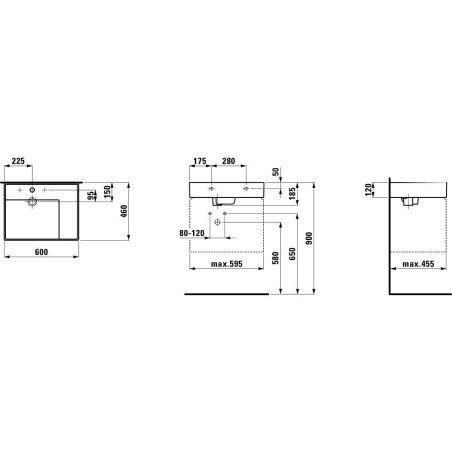 Laufen Kartell - Lavabo 600x460 mm, avec 3 trous pour robinetterie, SaphirKeramik, blanc H8103340001581