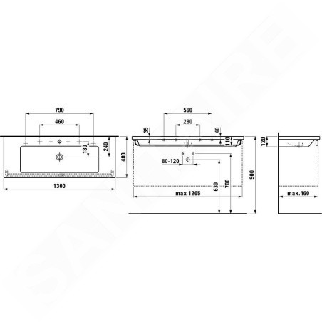Laufen Living - Double-lavabo à poser, 1300x480 mm, avec 2 trous pour robinetterie, blanc H8164360001071
