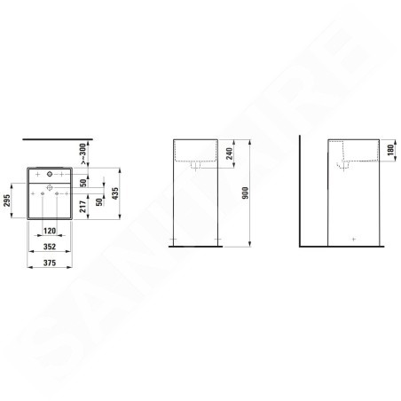 Laufen Kartell - Lavabo sur pied 375x435x900 mm, avec 1 trou pour robinetterie, blanc H8113310001111