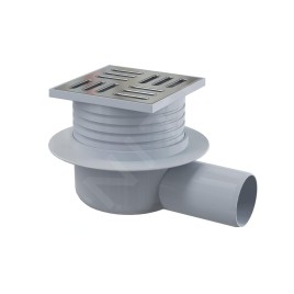 Alcadrain Douchegoten - Siphon de sol, côté 105x105 mm, diamètre 50 mm, arrêt des odeurs d'eau, acier inoxydable/plastique APV26