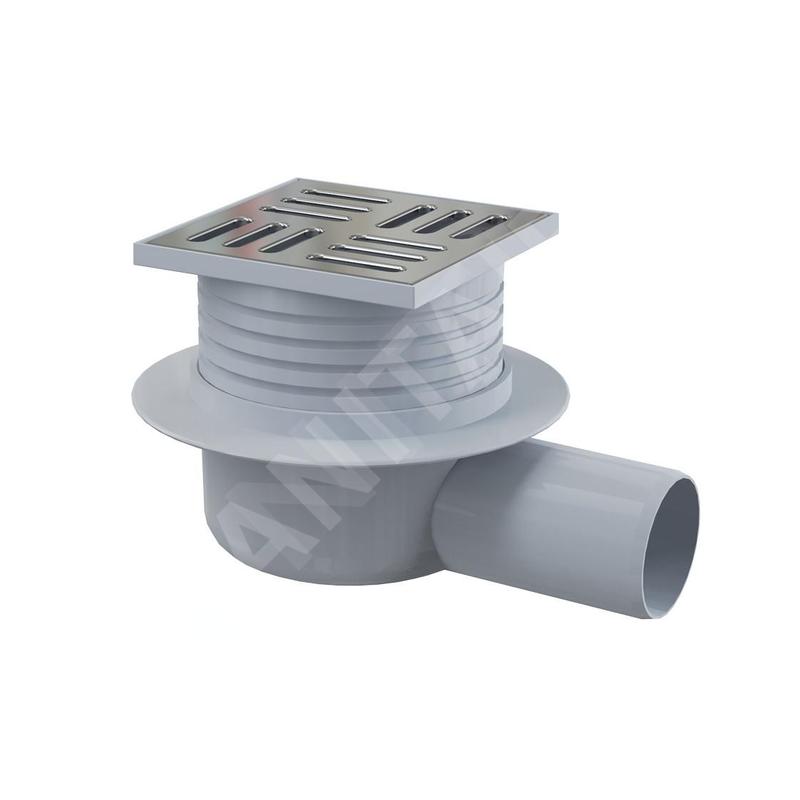 Alcadrain Douchegoten - Siphon de sol, côté 105x105 mm, diamètre 50 mm, arrêt des odeurs d'eau, acier inoxydable/plastique APV26