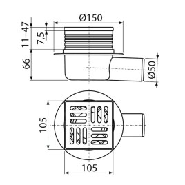 Alcadrain Douchegoten - Siphon de sol, côté 105x105 mm, diamètre 50 mm, arrêt des odeurs d'eau, acier inoxydable/plastique APV26