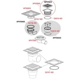 Alcadrain Douchegoten - Siphon de sol, côté 105x105 mm, diamètre 50 mm, arrêt des odeurs d'eau, acier inoxydable/plastique APV26