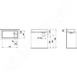 Laufen Kartell - Lavabo 750x350 mm, avec 3 trous pour robinetterie, SaphirKeramik, blanc H8123320001581