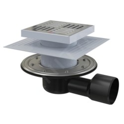 Alcadrain Douchegoten - Siphon de sol latéral 150x150 mm, diamètre 50/75 mm, 2ème niveau d'isolation, arrêt de l'eau et des