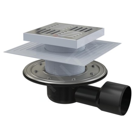 Alcadrain Douchegoten - Siphon de sol latéral 150x150 mm, diamètre 50/75 mm, 2ème niveau d'isolation, arrêt de l'eau et des
