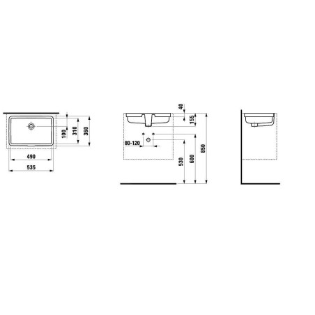 Laufen Living - Lavabo à encastrer, 550x360 mm, sans trou pour robinetterie, blanc H8124300001551